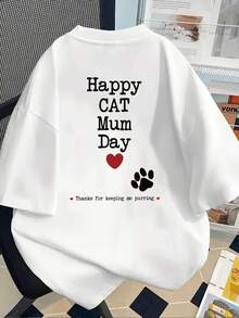 New Short-Sleeved T-Shirt, 180g Weight, % Cotton, With Front And Back Print - Happy Mum Day - Fashionable Printed T-Shirt For Women, Short-Sleeved, Suitable For All Seasons, Modern Clothing - Can Be Worn As A Base Layer In Spring And Autumn Or Alone In Summer, Unisex. - 白色 - 查看 2