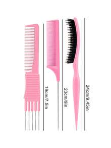 3 Pieces Pick Teasing Combs Hair Brush Set Includes Carbon Lift With Metal Prong, Three-Row Comb, The Curved Design Better Follows The Contours Of The Head, Rat Tail Comb Can Work With Your Hairdryer, Help You Section And Separate The Hair Quickly - Multicolor - View 11