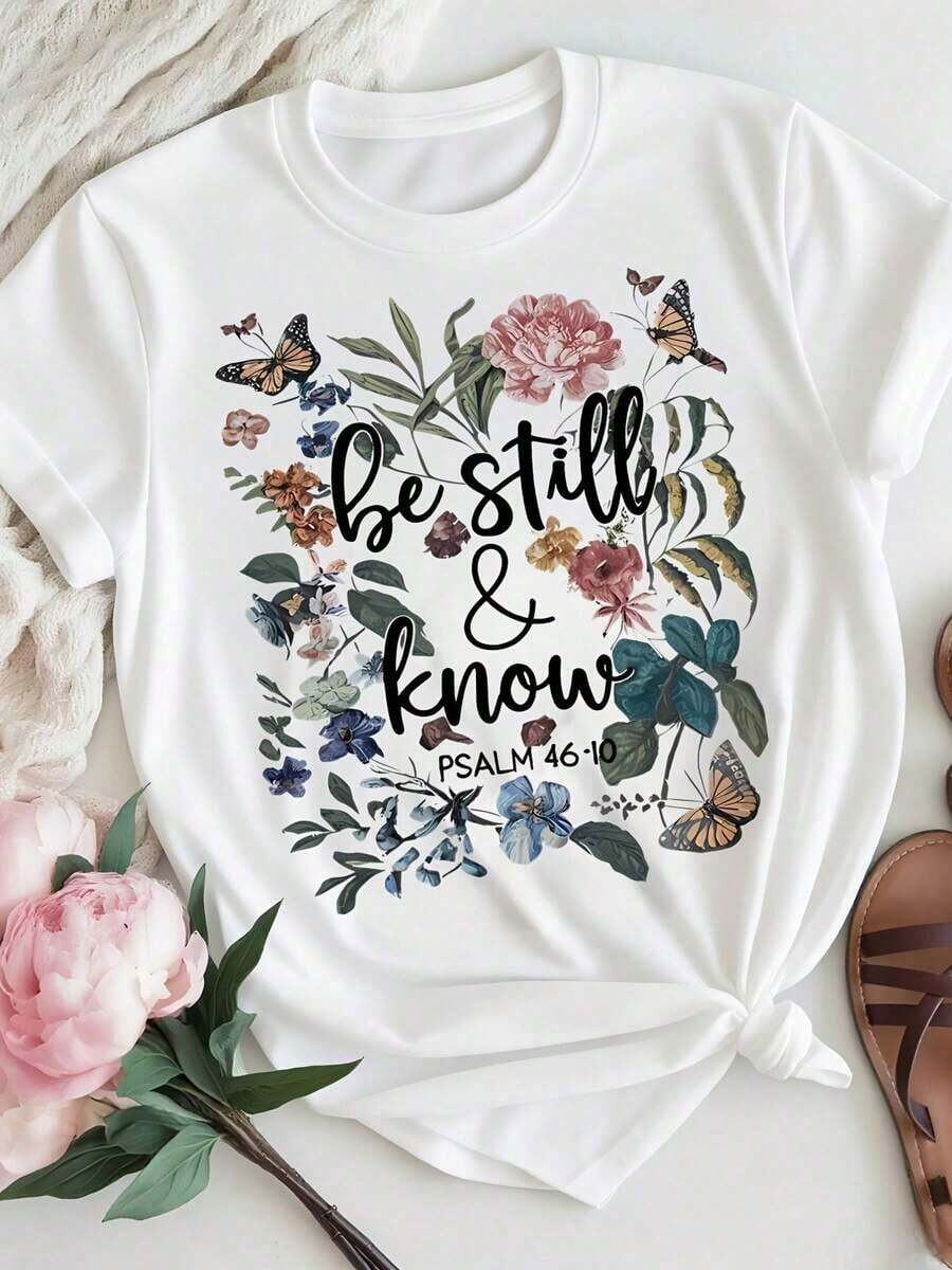 Modern And Minimalist Women's T-Shirt With Letter And Anime Print, Simple Design, Suitable For Casual Daily Wear, Shows A Natural And Elegant Style, Essential For Summer Parties, Local Delivery, Casual For Everyday Wear. - 白色 - 查看 1