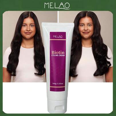  MELAO 100g Biotin Styling Cream, Hair Strengthening & Volumizing Leave-In Styling Product, Anti-Frizz, Nourishing Hair Care For Weak & Thin Hair