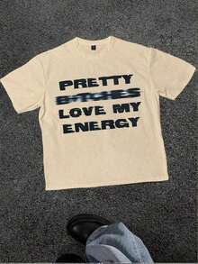 Cute Unisex Premium Casual T-Shirts, 'Positive Vibe' T-Shirt With The Phrase 'PRETTY GIRLS LOVE MY ENERGY', Short Sleeve Casual T-Shirt, Soft, Pure Cotton 220gsm - 杏色 - 查看 6