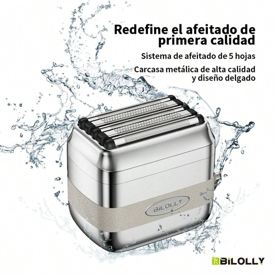 BiLOLLY Afeitadora eléctrica portátil para hombre, afeitadora de 5 cuchillas para recortar la barba, afeitado rápido y suave, afeitadora de viaje recargable por USB fabricada en aleación, ideal para el uso diario, viajes de negocios, viajes, arreglo personal sobre la marcha y perfecta como regalo - Plateado - Ver 1