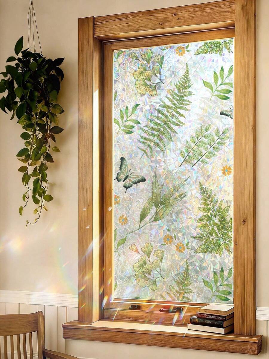 1pc Floral & Bird Bathroom Glass Privacy Film, Frosted Window Sticker, Decorative Glass Paper, Easy To Apply And Remove, Suitable For Office, Living Room, Bathroom, Classroom Decoration | Floral Pattern | PVC Material, Tulip Decor Gift, Birthday & Graduation Present - 1PC - View 1