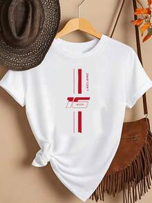Short-Sleeved T-Shirt - Eclaire, No. 16 - Fashionable Printed T-Shirt For Women, Spring/Summer, Your Best Choice! Elegant Party Outfit, T-Shirt For Elegant Ladies, Blouses Suitable For Curvy Women, Casual Wear, Cool And Sweat-Free Summer Clothing, Fun Letter Print - 白色 - 查看 6