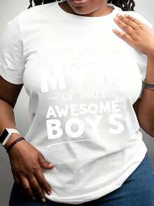 Women's T-Shirt: Women's "Proud Mom Of Three Cool Boys" T-Shirt With Black Graphic Print For Maternal And Family Pride, Casual Wear - 白色 - 查看 1