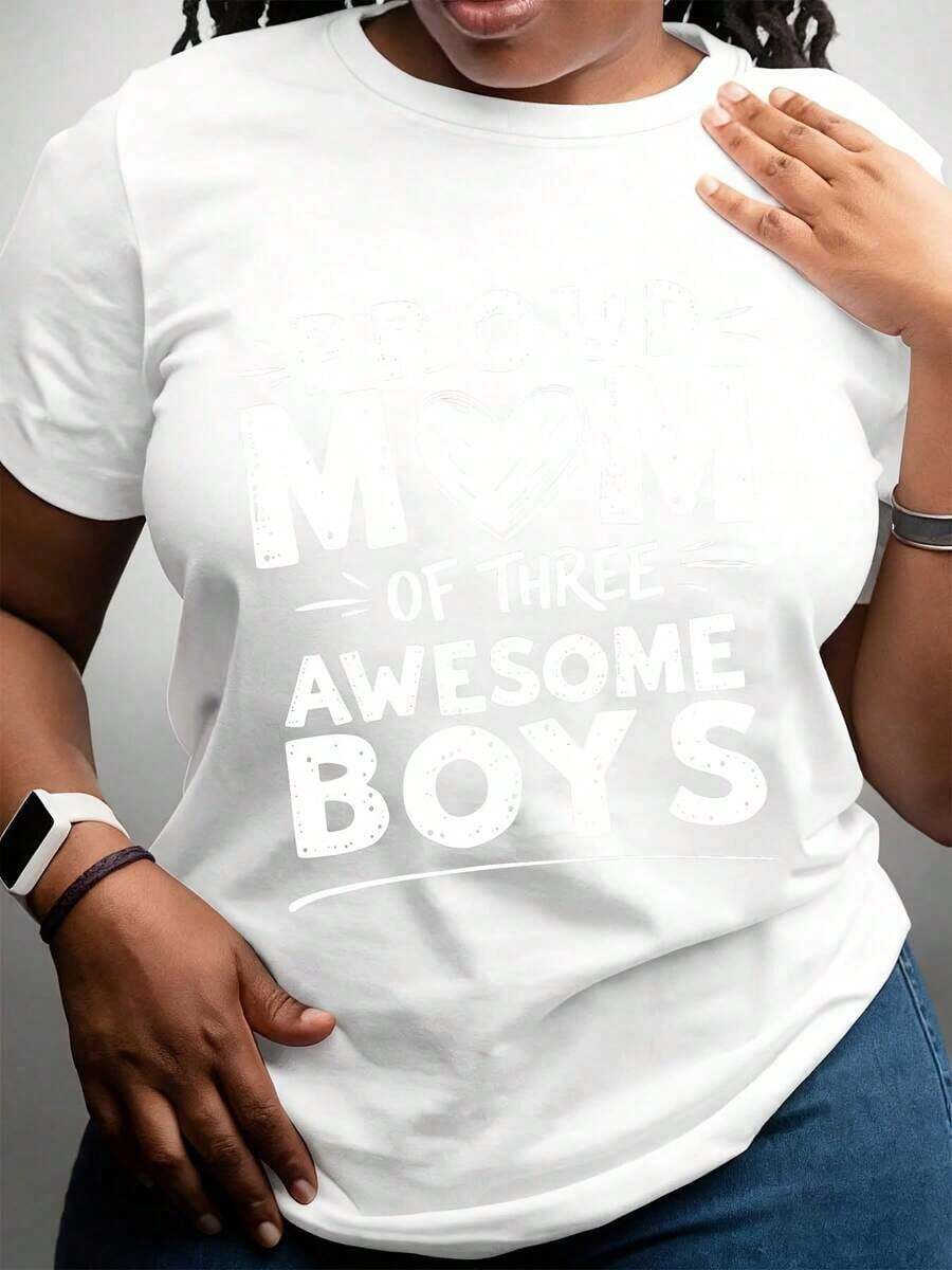 Women's T-Shirt: Women's "Proud Mom Of Three Cool Boys" T-Shirt With Black Graphic Print For Maternal And Family Pride, Casual Wear - 白色 - 查看 1