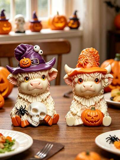 Khuôn nến silicon hình bò cao nguyên Halloween, kèm mũ phù thủy, bí ngô, nhện, dễ dàng tháo khuôn và tái sử dụng; khuôn thạch cao. Có thể tự làm nến thơm, đồ trang trí bằng thạch cao, nhựa, thiết kế hình động vật, thích hợp cho trang trí nhà cửa ngày lễ và quà tặng thủ công sáng tạo.