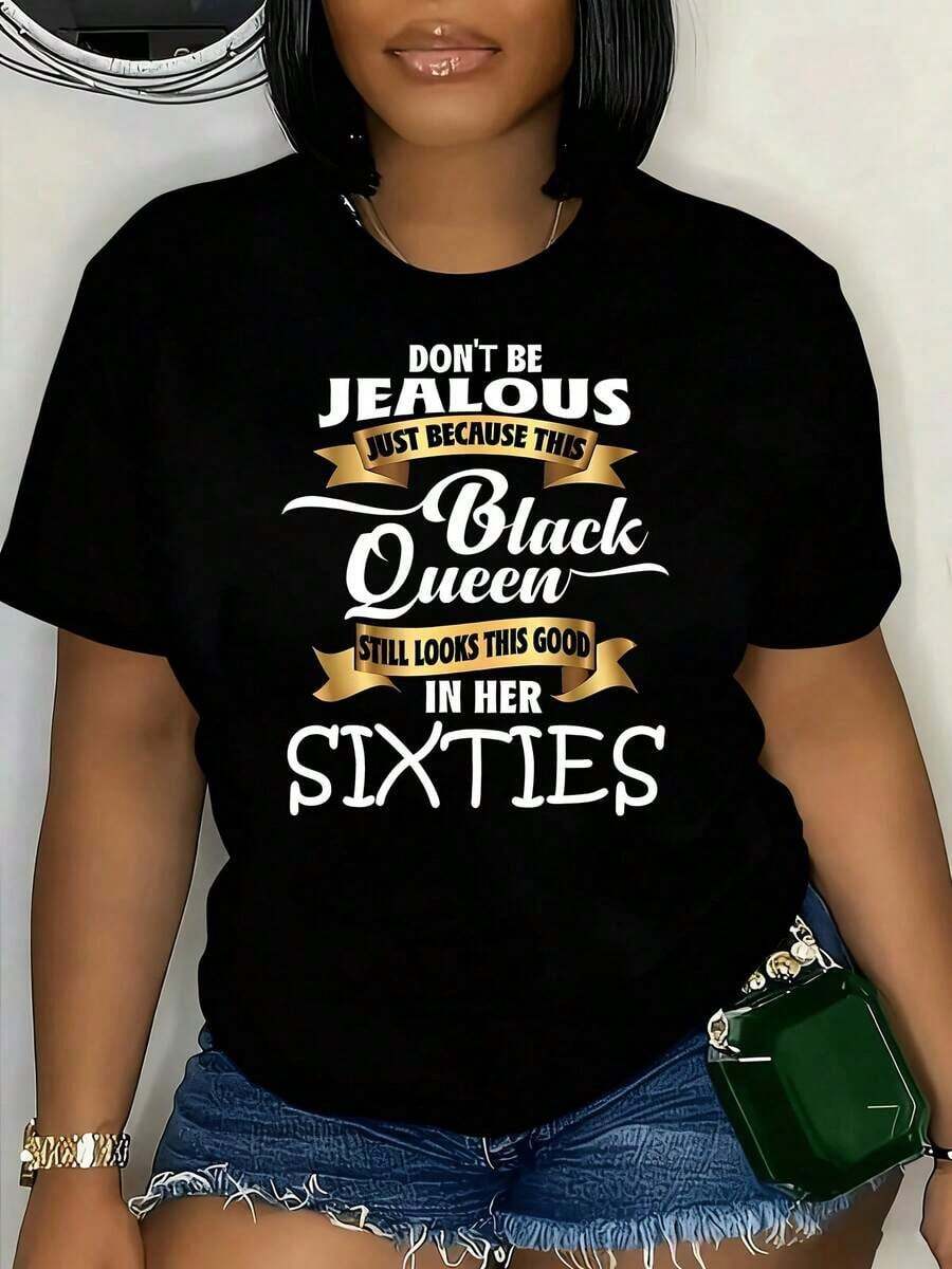 Camiseta casual suave de manga corta, top casual de manga corta con cuello redondo para primavera y verano, camisetas de mujer, camiseta estampada, camisetas estampadas para mujer, camiseta de verano, camiseta casual, camisetas de verano, tops, conjuntos de verano para mujer, camiseta casual cómoda de manga corta con cuello redondo, blusas elegantes para dama. - Negro - Ver 1