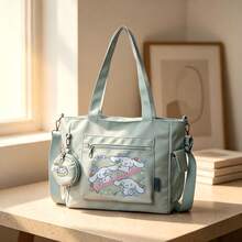 Miniso Bộ 2 túi tote đa năng cỡ lớn in hình Cinnamoroll Fruit Party của Sanrio, màu xanh bạc hà, kèm ví đựng tiền xu có thể tháo rời, có thể mang theo nhiều cách, lý tưởng cho công việc, du lịch, mua sắm và sử dụng hàng ngày. - Màu xanh Bạc hà - Xem 3