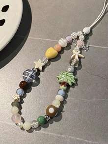 Colgante de cuerda para teléfono con cámara CCD en forma de corazón de concha de coco, cuerda antideslizante para bricolaje con cuentas - Multicolor - Ver 2