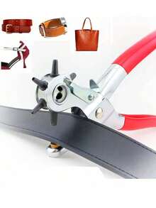 1pc Multi-Function Leather Hole Punch Tool, Leather Punch Tool, Universal Hand Belt Drill Tool, Rotary Leather Hand Punch, Suitable For Belts, Watch Bands, Dog Collars, Saddles, Shoes, Fabrics, DIY Home Or Craft Projects (Silver/Red), Gift, Leathercraft, Hole Punch (Color And Style Random) - Multicolor - View 8