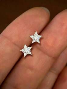 1 Pair S925 Sterling Silver Pentagram Earrings, Unique Design, Versatile For Daily Wear, Suitable For Students And Office Ladies, Sweet And Cute, Small Size For Sensitive Ears - Star - View 13