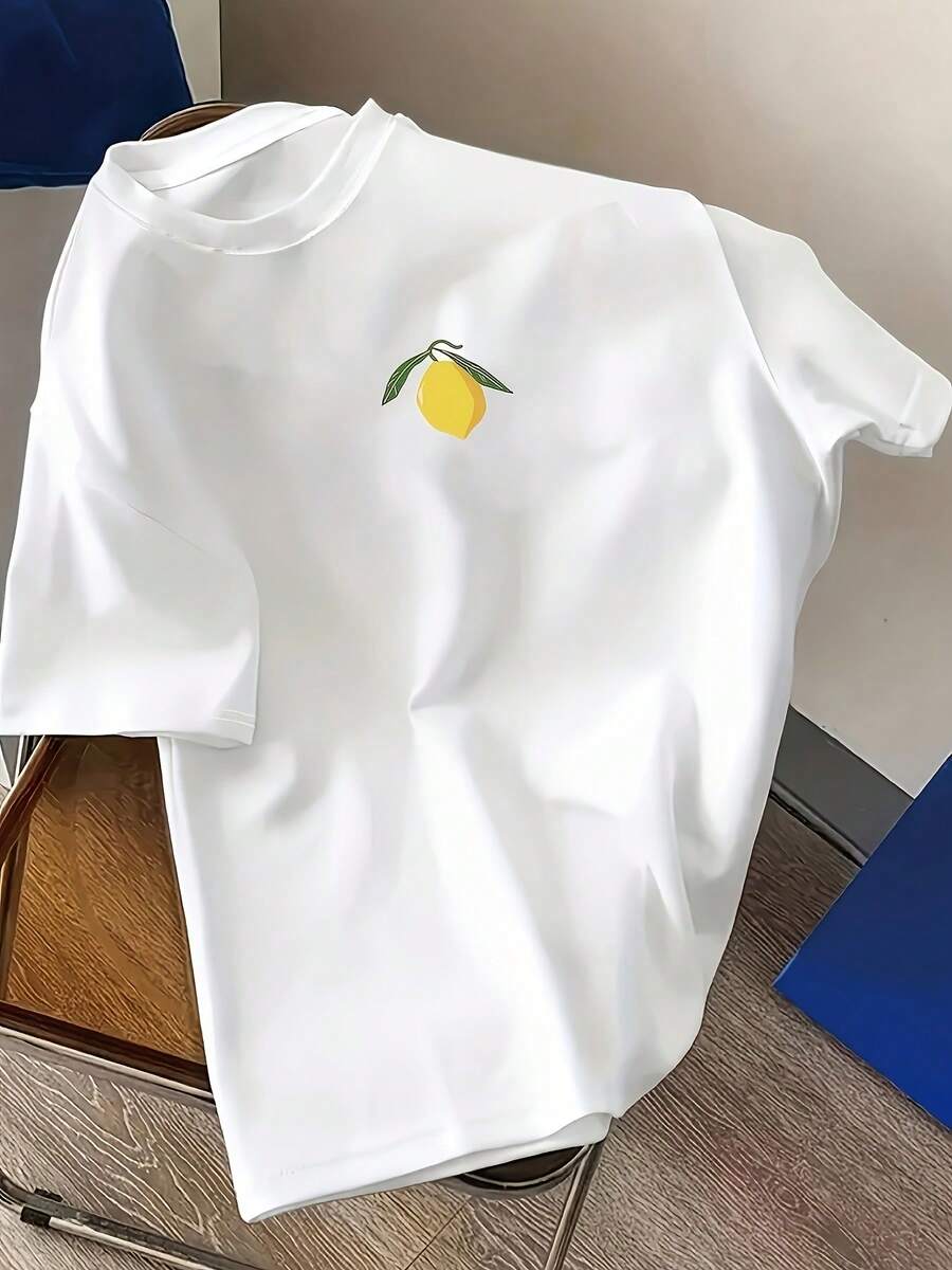 Camiseta de Mujer con Estampado de Limones, Semitransparente, Cuello Redondo - Blusa de Manga Corta, Lavable a Máquina, Adecuada para Deportes y Uso Casual, Diseño de Rodajas de Limón - Ideal para Combinar con Otras Prendas, Tops para Salir para Mujer - Blanco - Ver 1