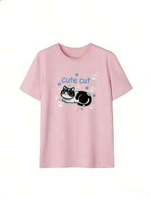 Cute And Kawaii Style Short-Sleeve T-Shirt, Fashionable Short-Sleeve T-Shirt For Spring And Summer 2026, Made In Mexico, 180 Grams. Cartoon Print, Couple Design, Suitable For Indoor Or Outdoor Wear. Crew Neck, Unisex, Ideal For Office And Leisure. One-Piece Pack. - PK-P631577SLNDXZGY594 - 查看 2