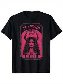 | Exquisite Design | Loose And Comfortable | Easy To Match | Women's T-Shirt With Pagan Gothic Artistic Print Of Lilith The Demon Queen - Mysterious Design In Black And Pink, Short Sleeve, Round Neck, Casual Style, Suitable For All Seasons, Machine Washable, Regular Fit, Gothic Detail Design. - 黑色 - 查看 7