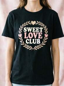 Sweet Love Club Women's Printed T-Shirt - Casual Short Sleeve Crew Neck T-Shirt In Black. Relaxed Fit For All Seasons, Perfect For Everyday Wear And Holiday Outfits (Machine Washable). - 黑色 - 查看 6