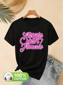 | Exquisite Design | Loose And Comfortable | Easy To Match | This  And Fashionable Women's Short-Sleeved T-Shirt Is Made Of Pure Cotton With A Letter Print, Perfect For Spring And Summer. A Stylish And Simple Yet Breathable Crew Neck T-Shirt With Short Sleeves, It's Suitable For Everyday Wear, Commuting To Campus, Picnics, And Other Occasions. It Can Be Worn Alone, Layered, Or Paired With A Jacket, Making It Ideal For Travel And Vacations, Casual Sports, Get-Togethers With Friends, And University Events. Suitable For Any Style And Occasion. - 黑色 - 查看 7