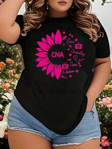 Sunflower Love Empathy Care Patience Nurse T-Shirt For Certified Nursing Assistant, Gift For Medical Worker, Plus Size T-Shirt For Women - 黑色 - 查看 7