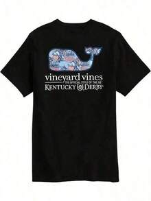 Vineyard Vines Men's Short-Sleeved T-Shirt With Pocket And Whale Print, Kentucky Derby Style, Pure Cotton - Unisex Vintage Casual Long-Sleeved Crew Neck Sweatshirt, Relaxed Fit, For Autumn/Winter - Women's Casual Printed T-Shirt, Short Sleeve And Crew Neck, Local Spring/Summer Street Fashion. - 黑色 - 查看 6