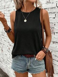 LUNE Camiseta sin mangas de cuello redondo 95% casual y cómoda para mujer - Negro 2 - Ver 4