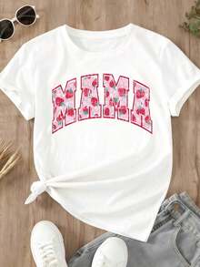 Camiseta Blanca con Estampado de Fresas y la Frase "Mama" para Uso Casual - Blanco - Ver 2