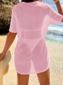 Swim Vcay Encubrimiento de playa para vacaciones de verano de unicolor transparente y de moda para mujer - Rosa - Ver 2