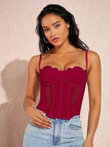 Top de tirantes bustier ribete con encaje - Burdeos - Ver 6