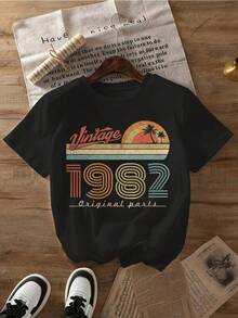 100% Algodón Premium 180g : Camiseta Vintage 1982 Original Parts Estilo Y2K Diseño Único Ideal Para Amantes de la Moda Retro Perfecta Para Ocasiones Especiales Comodidad y Estilo Para el Día a Día  en México No Te Quedes Sin La Tuya. Ropa de Moda Casual Suave y Transpirable para Diario - Negro - Ver 6