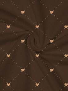 Camiseta de mujer con cuello redondo, estampado de corazones y lunares, y bloques de color - Marrón - Ver 4