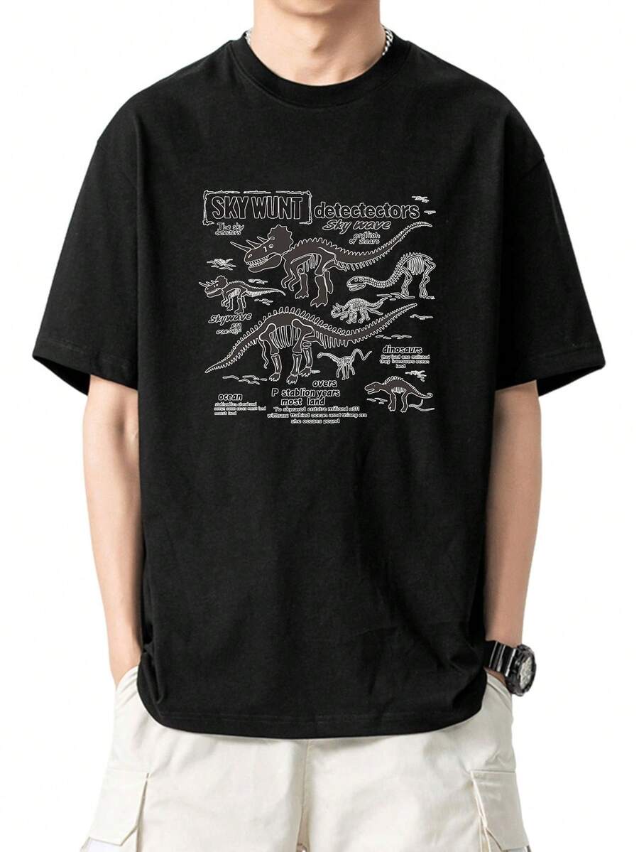 Camiseta de Algodón con Estampado de Dinosaurio Breezy Fit - Camiseta Casual de Verano para Hombres y Mujeres, Transpirable y Lavable aáquina - Negro - Ver 1