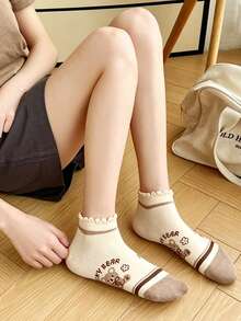 10/20 Pairs Cartoon Bear Ankle Socks, College Style, Thin Low-Cut Socks For Women, Spring Autumn Summer - Multicolor - View 5