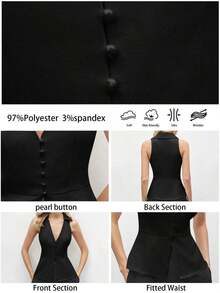 Blusa sin mangas de cuello blanco para mujer, de estilo urbano moderno y elegante, versátil para uso diario, con un toque retro de los 90.Adecuada para Navidad, Año Nuevo, San Valentín, fiestas, playa, graduación, moda, festivales, vacaciones, in - Negro - Ver 7