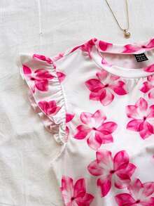 2 piezas Conjunto con Camiseta de Punto Blanco Acanalado con Volantes WYWH y Camiseta Sólida de Color Cereza, Estilo Bohemio, Boho, Floral Romántico, Vacaciones, Estilo Floral para Fiesta, Cita, Día de San Valentín, Pascua, Carnaval, Té de la Tarde - Rosa 2 - Ver 5