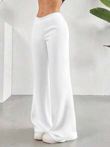 Pantalones anchos de unicolor blanco versátiles y casuales de primavera - Blanco - Ver 2