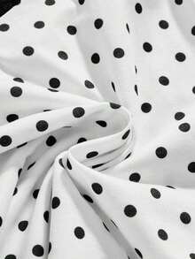 Camiseta de mujer con cuello en U, con detalles de encaje y estampado de lunares modernos - Blanco - Ver 4