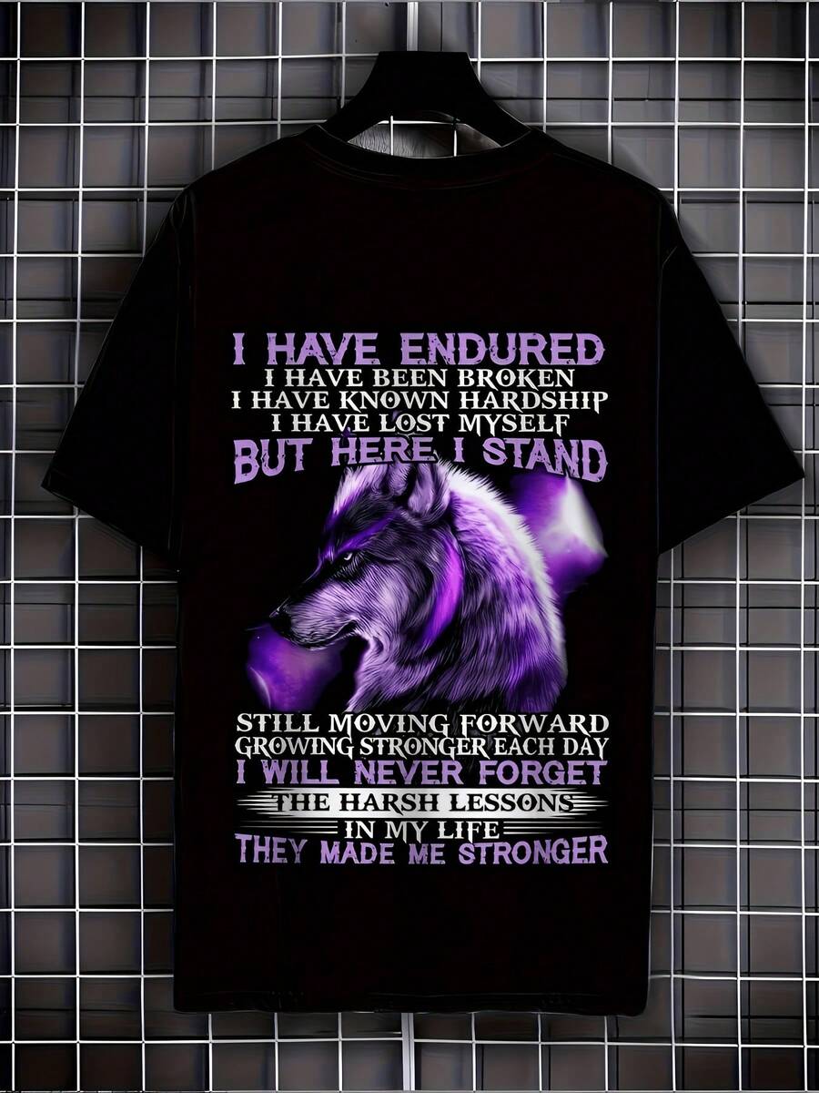 Size S T-Shirt With A 3D Wolf Print, Featuring A Black And Purple Wolf, PC Design, With A Wolf Howling At The Moon. This Short-Sleeved, Casual Urban-Style T-Shirt Is Comfortable With A Round Neck And Is Suitable For Halloween Costume Gifts And Everyday Wear. - 黑色 - 查看 1