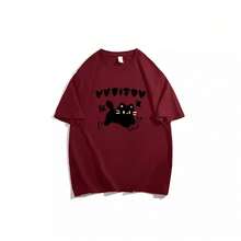 Women's Heavyweight Pure Cotton Green Short-Sleeved T-Shirt, Summer Style, Hong Kong Style, Loose Fit, Plus Size, Petite Size, American Urban Fashion Top. - 酒紅色 - 查看 3