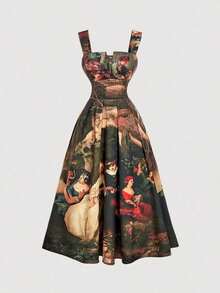 MOD Vestido de mujer estilo palacio vintage con estampado magenta, vestido largo para Año Nuevo, vestido formal, vestido de fiesta, vestido de cumpleaños para mujer, vestido de invitada de boda de otoño, vestido formal floral, vestido de cena para vacaciones, atuendo de cena para mujer, vestidos elegantes para mujer, vestido de vacaciones - Multicolor - Ver 2