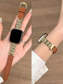 1条纤薄表带，兼容 42mm、38mm、40mm、41mm、44mm、45mm、46mm、49mm，时尚智能手表替换表带，适用于Series Ultra2、Ultra SE2、SE 11、10、9、8、7、6、5、4、3、2、1，女士款，可作为学生返校礼物 - 棕色 - 查看 6