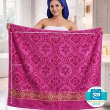 Large Soft Cotton Bath Towel With Luxury Print, 70*1.40 Cm - 紫色 - 查看 2