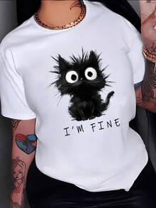 A Furry Cat With Big Eyes That Reflects A Mix Of Tenderness And Humor, Showing A Funny Expression That Conveys Irony And Charm. A Modern, Comfortable, Casual Women's T-Shirt For Everyday Wear. - 白色 - 查看 8