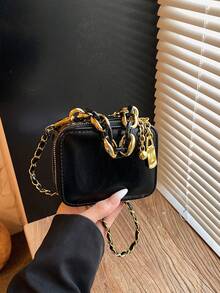 1pc Women's Mini Black Chain Crossbody Bag, Retro Aesthetic Square Handbag, Multipurpose Shoulder Bag Suitable For Casual Daily Use - Black - View 10