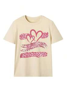 short-sleeveCamiseta de mujer estampada de manga corta para verano, tela de poliéster, estilo multifuncional, corte regular, peso 180 gramos, 1 unidad.100% Cotton - Albaricoque - Ver 4