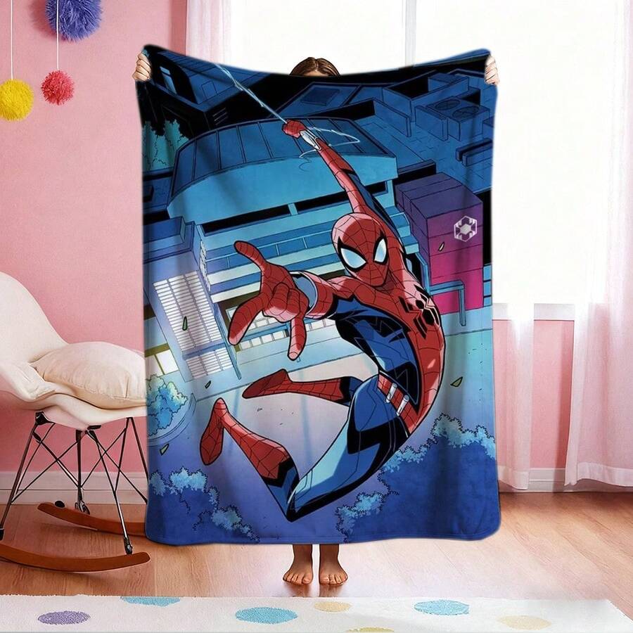 1pc S-Pider-Man Print Blanket,Retro Cartoon Style Throw Blanket,Cartoon Character Printed Blanket,All-Season Universal Nap Blanket,Character Home Decor Blanket,Modern Fashion Gift Suitable For Home Bedroom Bed Sofa Office Lunch Break Cover Picnic Blanket - Nhiều màu - Xem 1