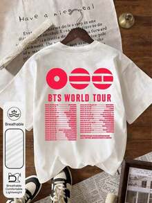 Women's World Tour K-Pop Printed T-Shirt, Short Sleeve Drop Shoulder T-Shirt, Casual Summer Graphic Tee, Women's T-Shirts, Funny Graphic Tees, Casual Daily Wear. - 白色 - 查看 9