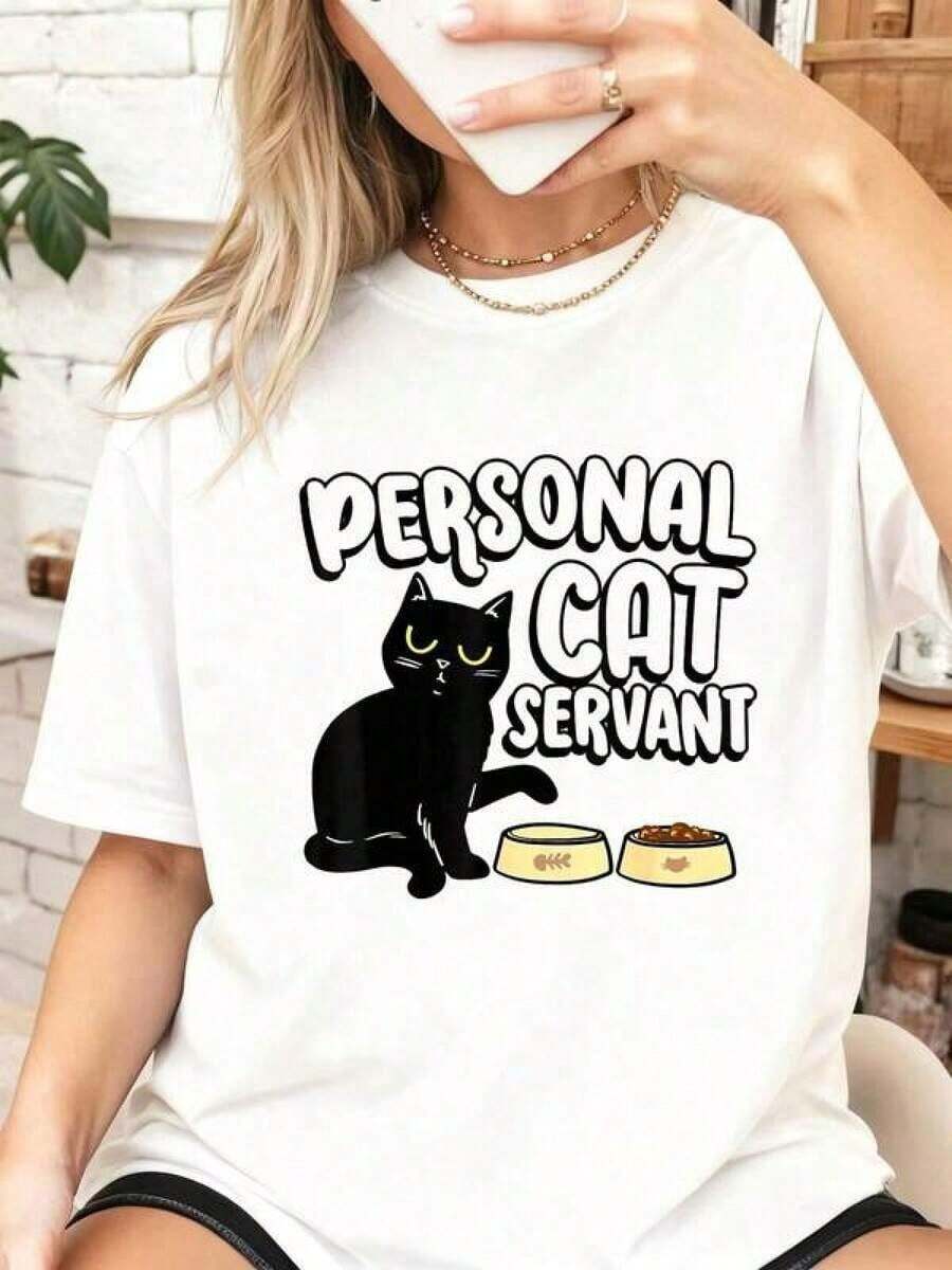 Camisetas Divertidas Estampadas para Mujer, 100% Algodón Puro, para Amantes de Gatos, Dueños de Mascotas, Peluqueros de Gatos, Servidores Personales de Gatos, Comedores de Comida para Gatos, con Estampado Divertido de Gatitos de Peluche. 4YHV Adecuado como regalo. playera de mujer. blusas>elegantes. boho chic,Top de mujer suave, transpirable y cómodo, ideal para primavera, verano y otoño, perfecto para vacaciones, viajes y uso diario. - Blanco - Ver 1