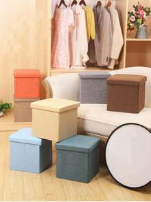 1pc Fabric Folding Storage Ottoman, Household Storage Bench, Can Be Sat On, Shoe Changing Bench With Large Capacity, Extendable Bench, Square Storage Ottoman, Foldable Storage Box, Footrest Stool - Beige - View 5