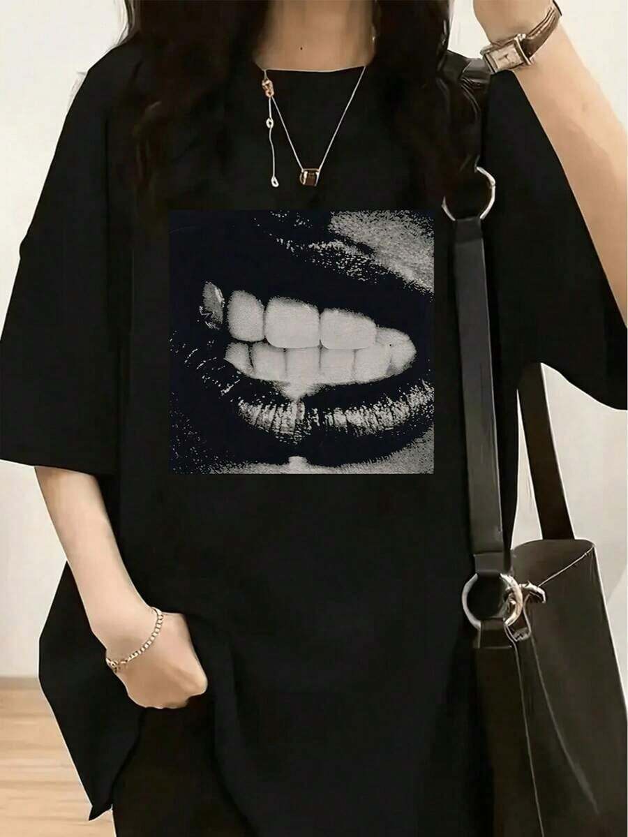 1 Piece Women's Black Pulp Graphic T-Shirt - Soft Cotton, Loose Fit, Vintage 90s Style, Inspired By Britpop, Casual For Everyday Wear, 180g, 100% Cotton - 黑色 13 - 查看 1