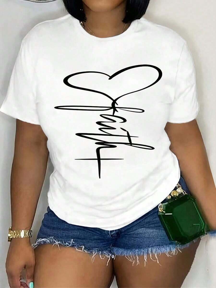 Women's Casual Short Sleeve Crew Neck T-Shirt - Printed Top, Comfortable Fit - 白色 - 查看 1