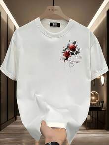 Camiseta de manga corta para hombre,% algodón, de marca de moda, estilo casual de verano, talla, corte holgado, prenda versátil adecuada para todas las estaciones. Se puede usar como capa base en primavera y otoño o sola en verano. Estilo unisex, perfecta para amigos. Camiseta de marca de moda,% algodón y de peso pesado. - Blanco - Ver 2